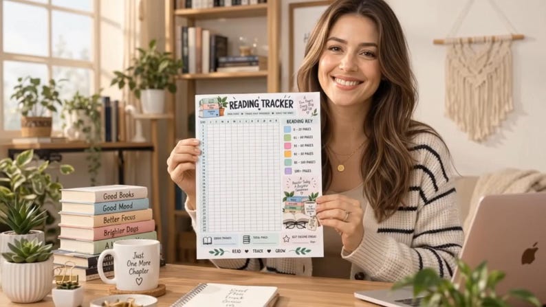 Book Tracker Printable, Reading Challenge, Book Lover Gift, Daily Reading Habit Log, Reading Journal Insert, Books Read Tracker — original Etsy mockup 3