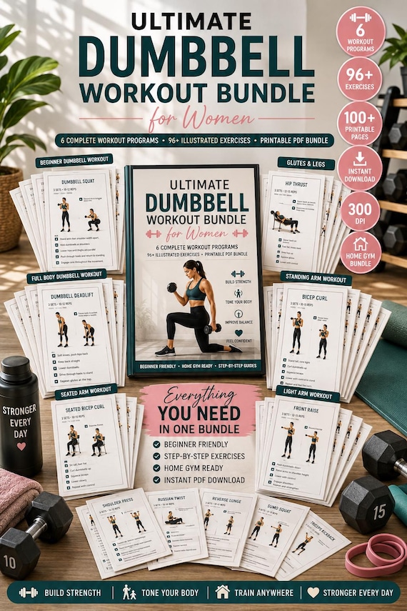 Dumbbell Workout Bundle for Women | Full Body, Arms, Legs, Glutes (Digital Download)