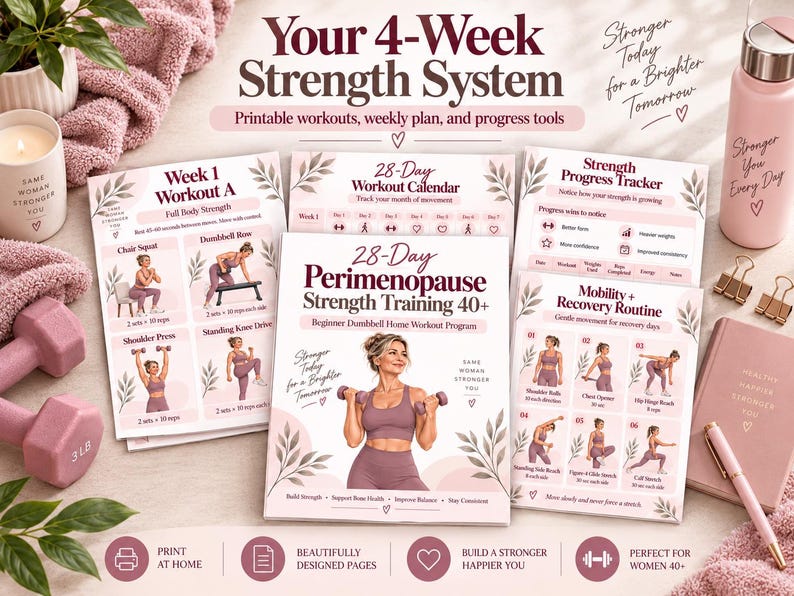28-Day Perimenopause Workout Program | Women Over 40 Strength Training, Beginner Dumbbell Home Fitness PDF — original Etsy mockup 4