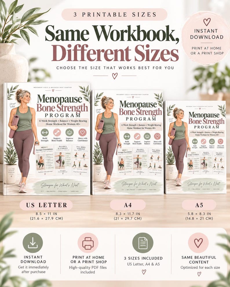 Women 40+ Bone Strength Workout, Menopause Strength Training, Balance, Walking & Mobility Printable — original Etsy mockup 7