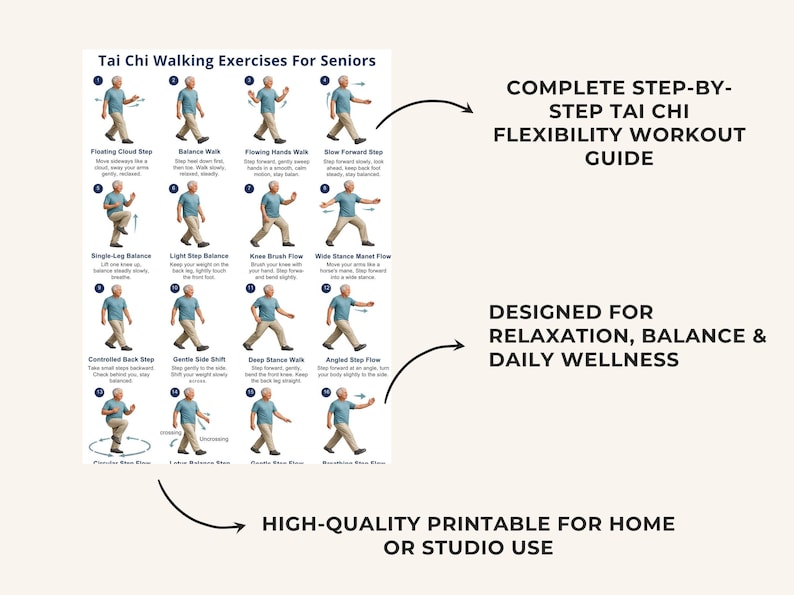 Printable Tai Chi Walking Exercises for Seniors, Balance Stability Routine (PDF) — original Etsy mockup 5