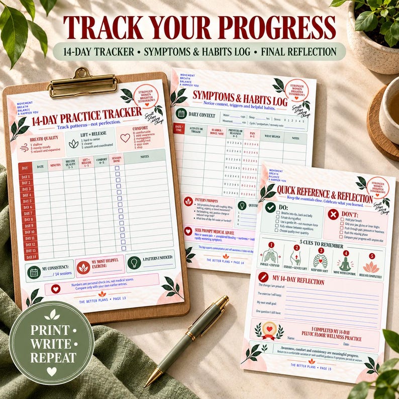Pelvic Floor Exercises for Women, 14 Day Wellness Plan, Kegel Alternative Guide, Printable Workout Tracker, Instant Download — original Etsy mockup 5