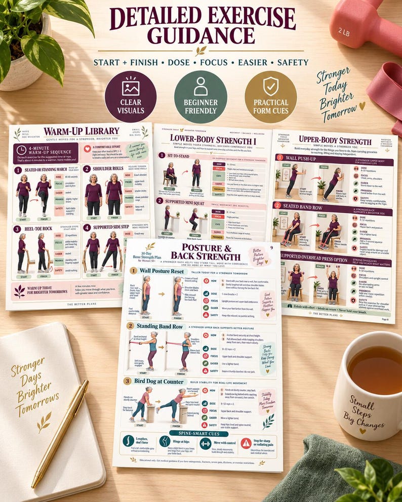 30-Day Bone Health Planner Printable, Strength and Balance Exercise Calendar, Women 50+ Home Workout Tracker, 3-Size PDF Bundle — original Etsy mockup 10