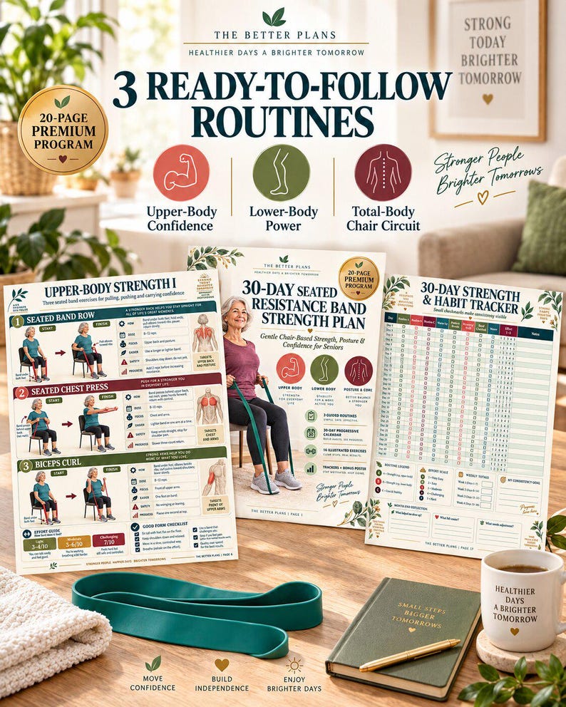 Senior Chair Resistance Band Workout, 30-Day Seated Exercise Printable, Low Impact Strength and Mobility Plan — original Etsy mockup 7
