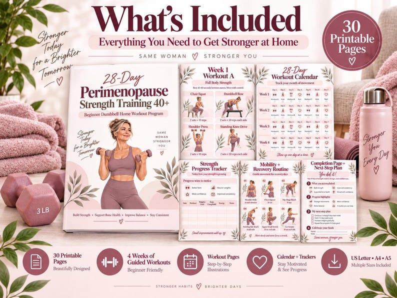 28-Day Perimenopause Workout Program | Women Over 40 Strength Training, Beginner Dumbbell Home Fitness PDF — original Etsy mockup 3