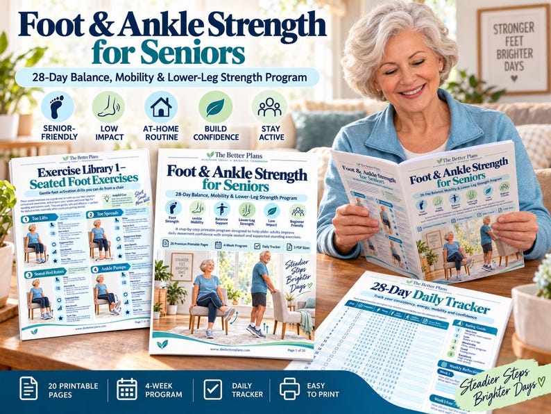 28 Day Foot & Ankle Workout for Seniors, Printable Balance Mobility Exercise Plan, Low Impact Senior Fitness PDF with Tracker — original Etsy mockup 6