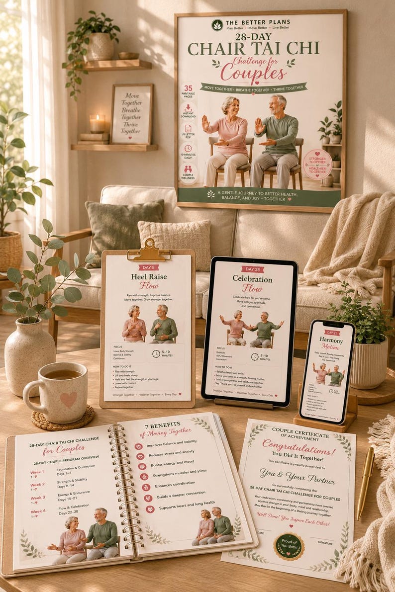 28-Day Chair Tai Chi Challenge for Couples, Balance & Flexibility Program (Digital Download) — original Etsy mockup 15