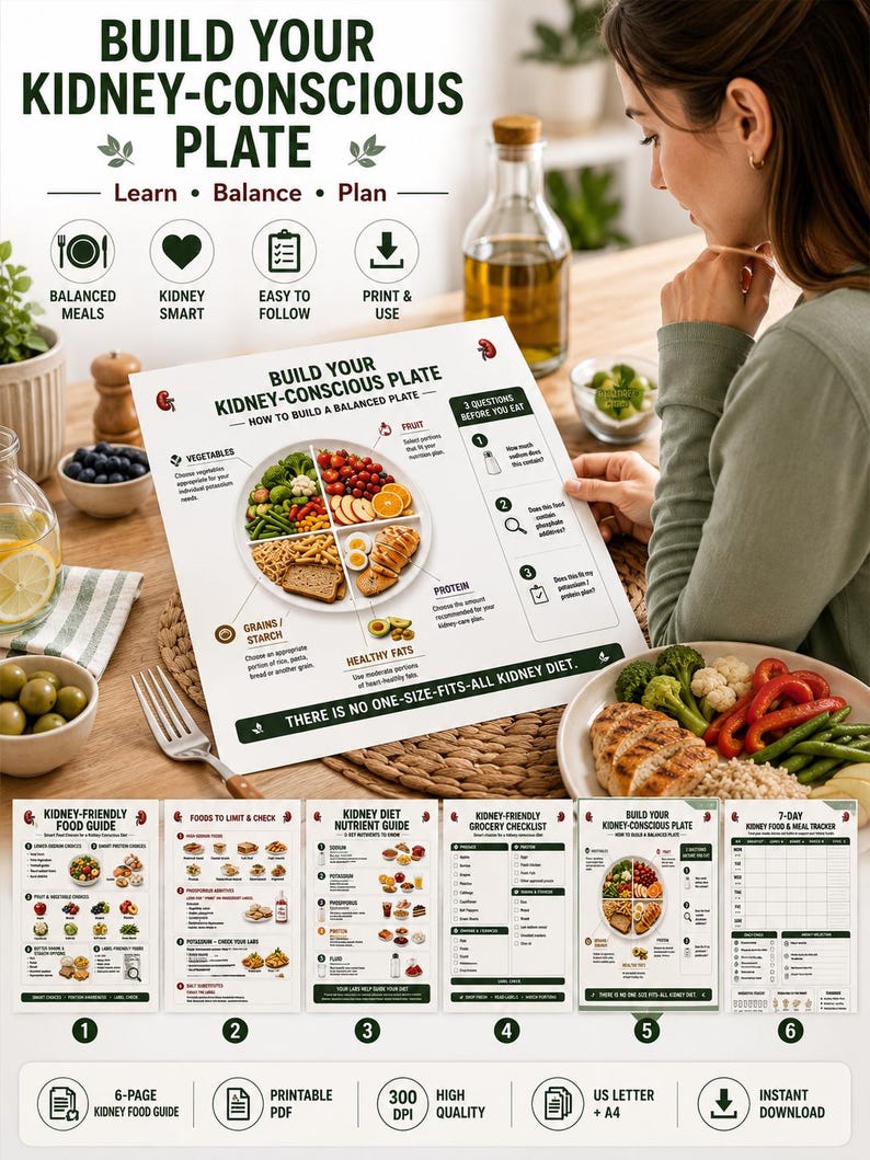 Kidney-Friendly Food Guide, Grocery Checklist, Meal Planner (PDF) — original Etsy mockup 7