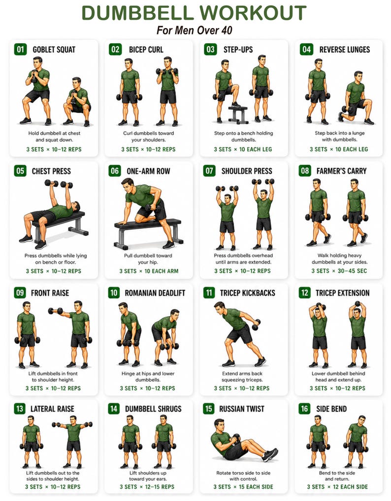 Dumbbell Workout for Men Over 40 Printable | Full-Body Strength Chart — original Etsy mockup 8
