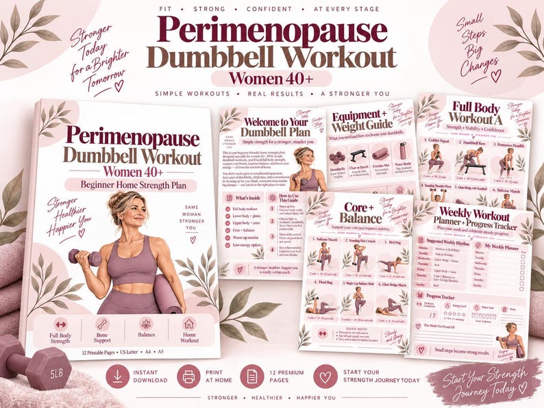 Menopause Strength Training Printable, Beginner Dumbbell Home Workout for Women 40+ — original Etsy mockup 9
