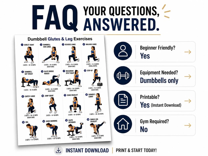 Dumbbell Glutes & Legs Workout Printable | Lower-Body Strength Exercise Chart — original Etsy mockup 6