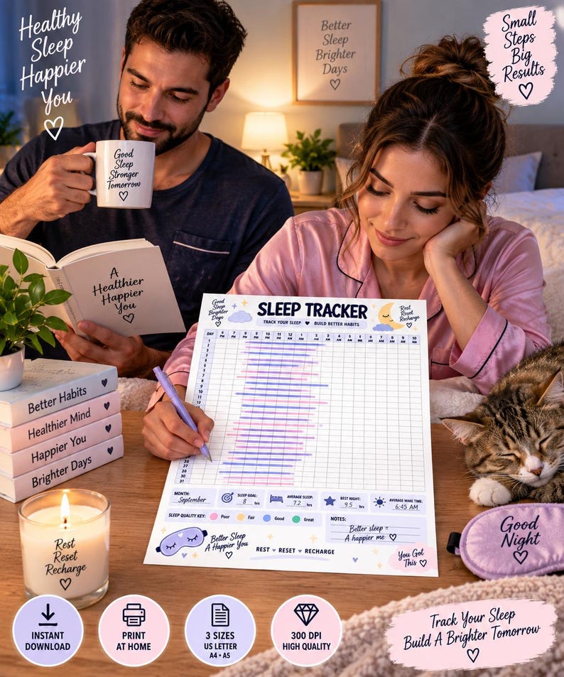 Sleep Journal Printable, Monthly Habit Tracker, Sleep Schedule Log, Bedtime Routine Planner, Sleep Quality Tracker, Wellness Journal PDF — original Etsy mockup 3