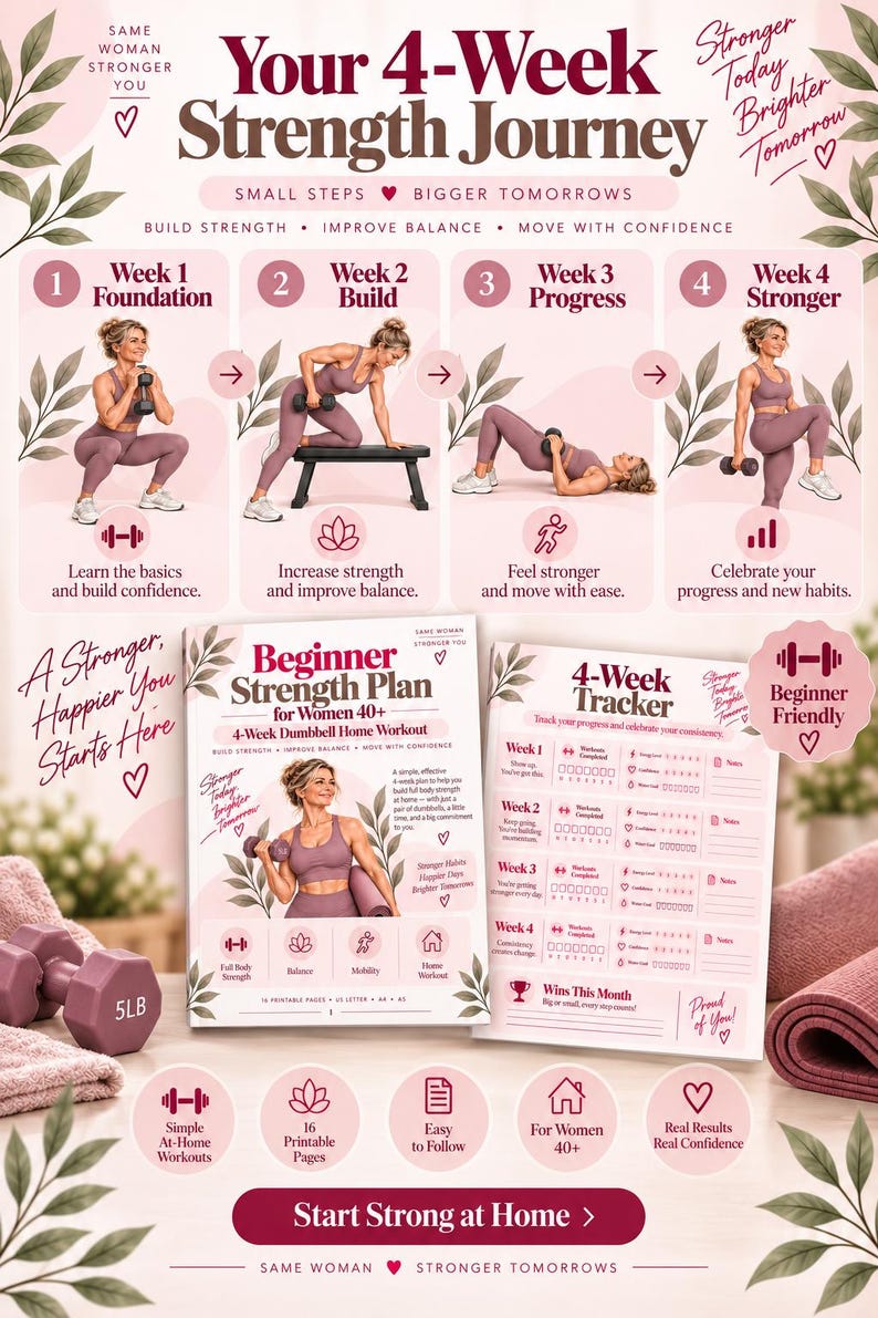 4 Week Dumbbell Workout for Women 40+, Beginner Home Strength Training PDF — original Etsy mockup 4