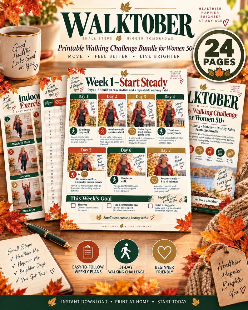 WALKTOBER 31-Day Walking Challenge for Women 50+, October Fitness & Walking Tracker Printable — original Etsy mockup 7