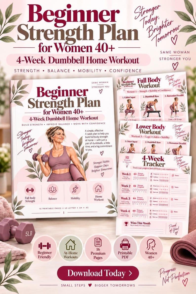 4 Week Dumbbell Workout for Women 40+, Beginner Home Strength Training PDF — original Etsy mockup 2