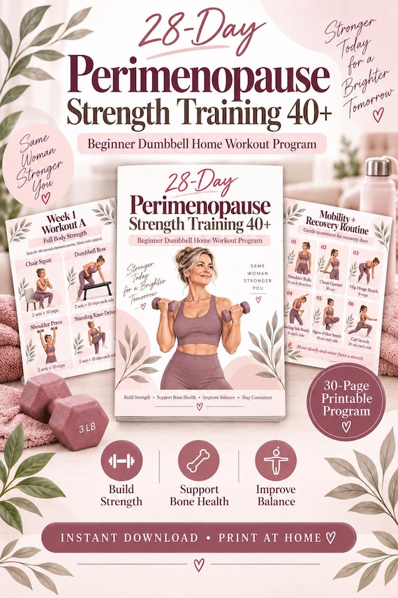 Women Over 40 Strength Training Plan | Perimenopause Dumbbell Workout, 4-Week Home Fitness Printable