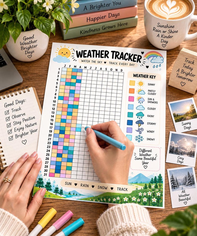 Yearly Weather Tracker Printable, Daily Weather Log, Weather Observation Chart, Homeschool Weather Activity, Nature Study Journal PDF — original Etsy mockup 4