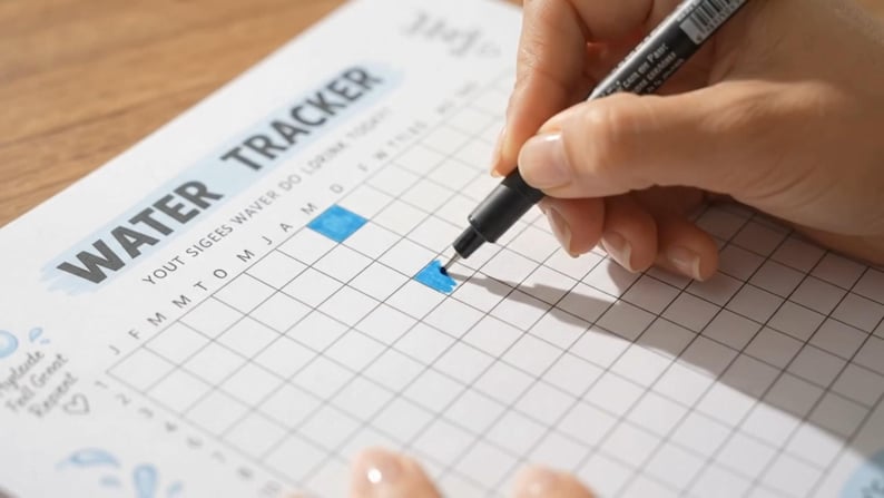 Daily Water Intake Tracker Printable, Hydration Log, Healthy Habit Planner, Water Drinking Challenge, Wellness Journal, Instant Download — original Etsy mockup 6