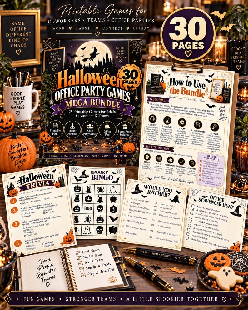 Halloween Office Party Games Mega Bundle, 30 Printable Games for Work, Coworker Team Building Activities, Adult Halloween Games PDF — original Etsy mockup 8