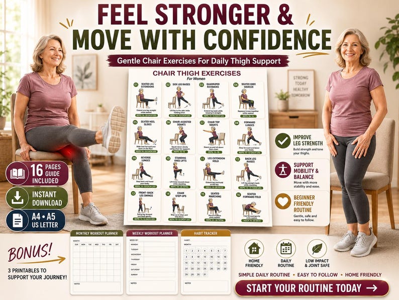 Chair Thigh Exercises for Women Printable | Seated Leg Workout Chart — original Etsy mockup 3
