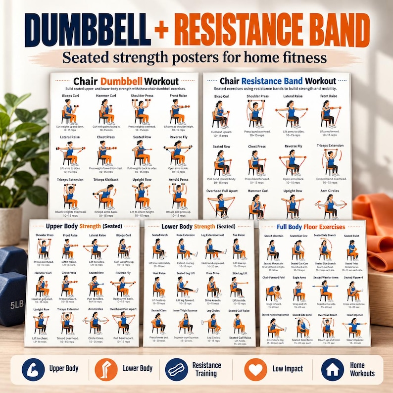 Seated Workout Poster Bundle, 20 Chair Exercises + 8 Fitness Planners for Seniors — original Etsy mockup 7
