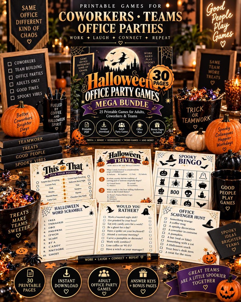 Halloween Office Party Games Mega Bundle, 30 Printable Games for Work, Coworker Team Building Activities, Adult Halloween Games PDF — original Etsy mockup 4