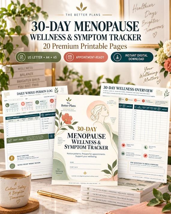 Menopause Symptom Tracker Printable, 30-Day Perimenopause Journal, Hot Flash Sleep Mood & Energy Log, Wellness Planner PDF