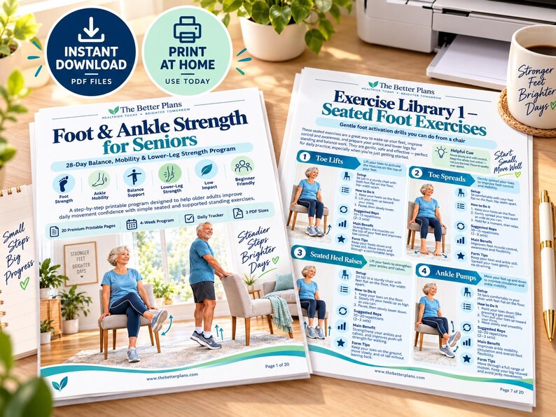 28 Day Foot & Ankle Workout for Seniors, Printable Balance Mobility Exercise Plan, Low Impact Senior Fitness PDF with Tracker — original Etsy mockup 5