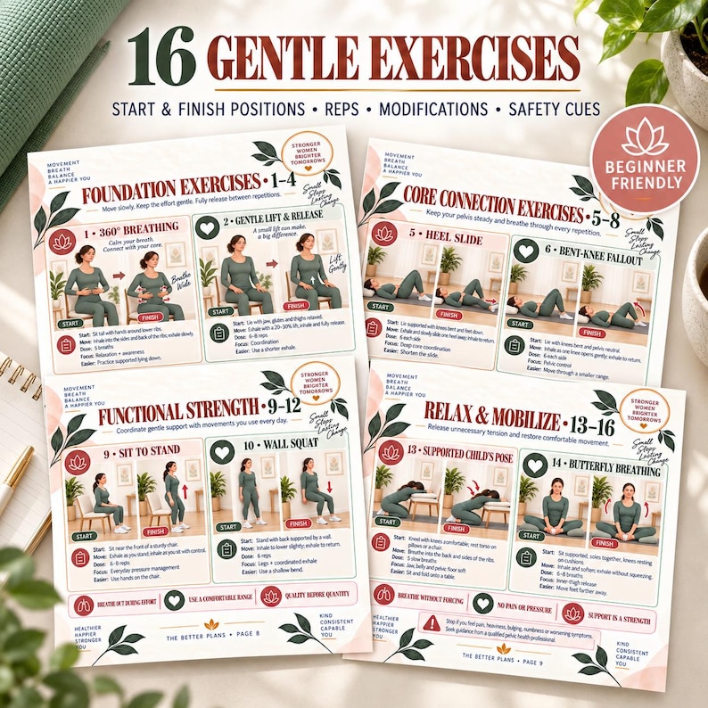 Pelvic Floor Exercises for Women, 14 Day Wellness Plan, Kegel Alternative Guide, Printable Workout Tracker, Instant Download — original Etsy mockup 3