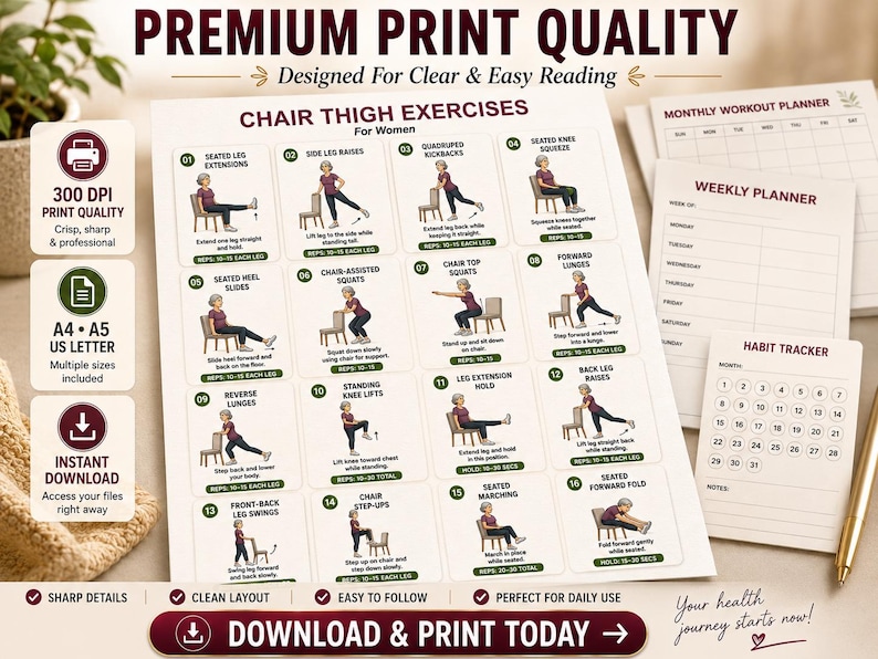 Chair Thigh Exercises for Women Printable | Seated Leg Workout Chart — original Etsy mockup 7