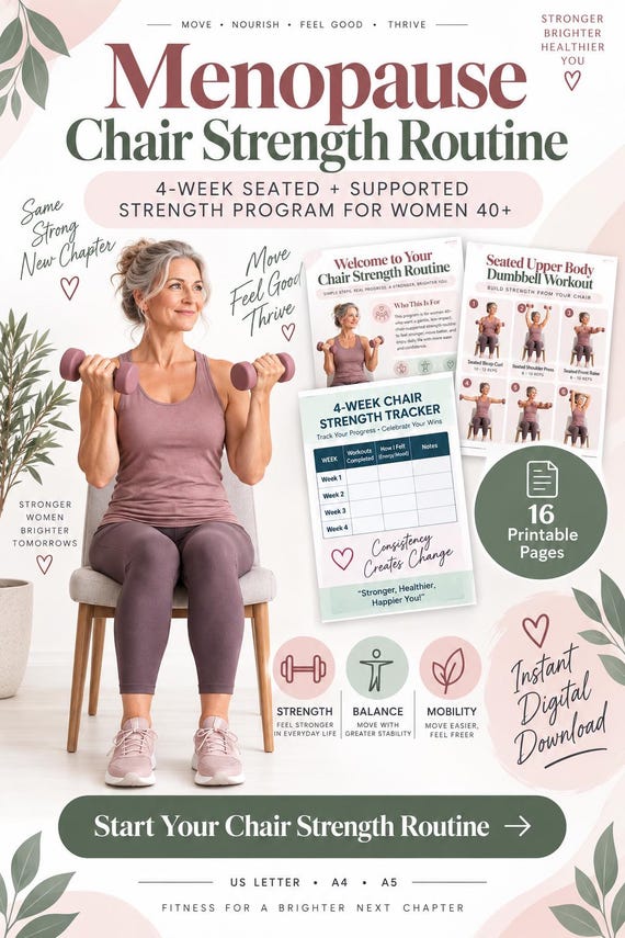 Chair Workout for Women Over 40, Seated Strength Training, 4-Week Menopause Fitness Printable