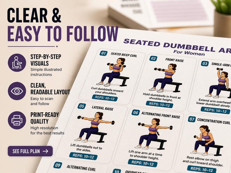 Printable Dumbbell Workout Bundle | Full Body, Arms, Legs, Glutes Exercise Charts (Digital Download) — original Etsy mockup 12