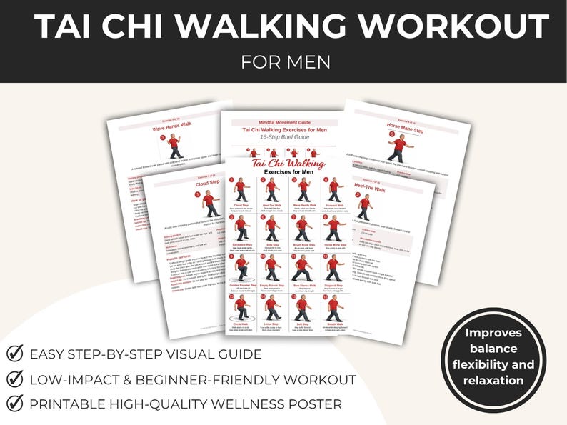 Tai Chi Walking Workout for Men Printable, Senior Balance & Mobility Exercise Chart, Gentle Fitness Routine PDF — original Etsy mockup 3