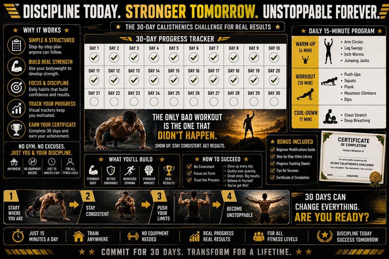 30-Day Military Calisthenics Challenge Printable | No-Equipment Bodyweight Plan — original Etsy mockup 10