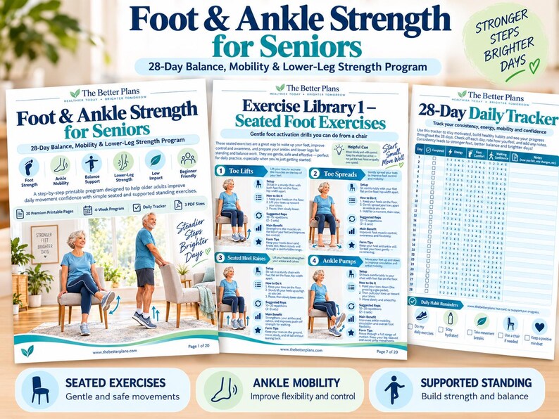 28 Day Foot & Ankle Workout for Seniors, Printable Balance Mobility Exercise Plan, Low Impact Senior Fitness PDF with Tracker — original Etsy mockup 7
