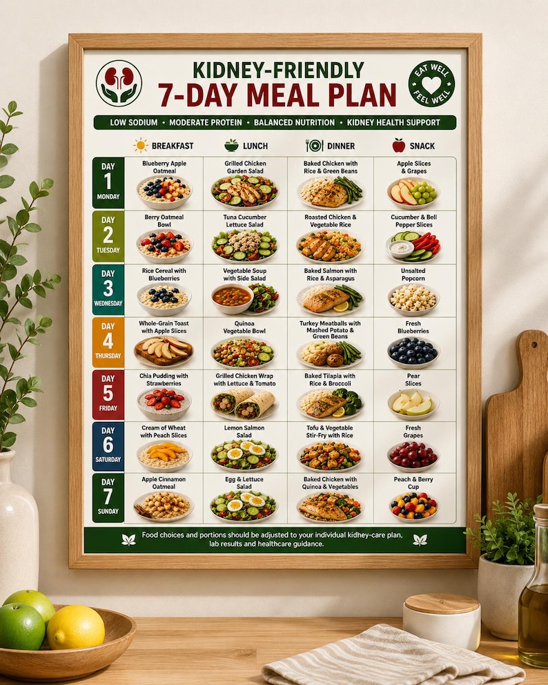 Kidney Friendly 7 Day Meal Plan Printable, Renal Diet Plan PDF, CKD Meal Planner, Low Sodium Weekly Menu, Kidney Disease Diet Chart — original Etsy mockup 3