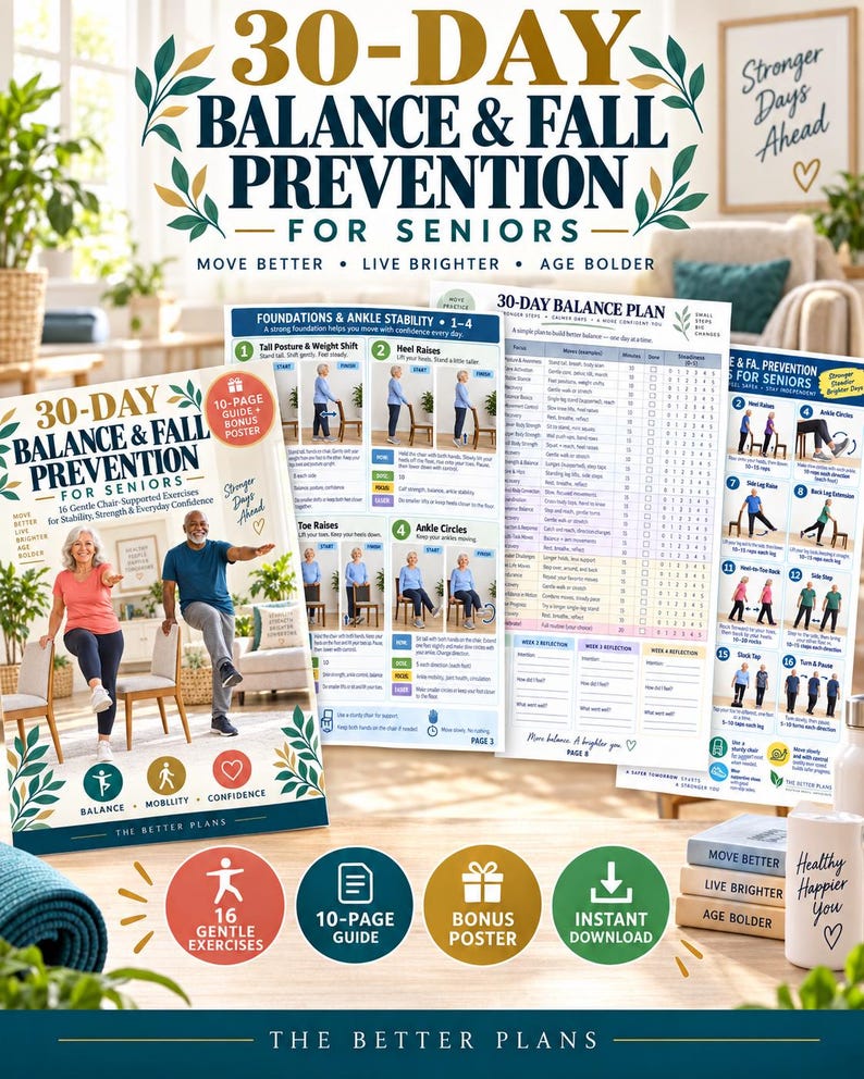30-Day Balance Challenge for Seniors Printable | Chair-Supported Stability Exercises — original Etsy mockup 2