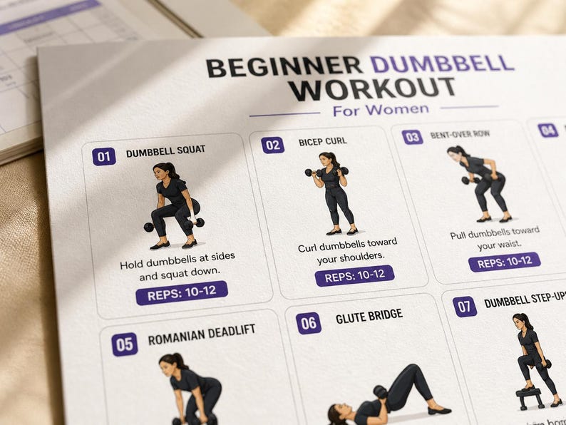 Beginner Dumbbell Workout for Women Printable | Full-Body Strength Chart — original Etsy mockup 3