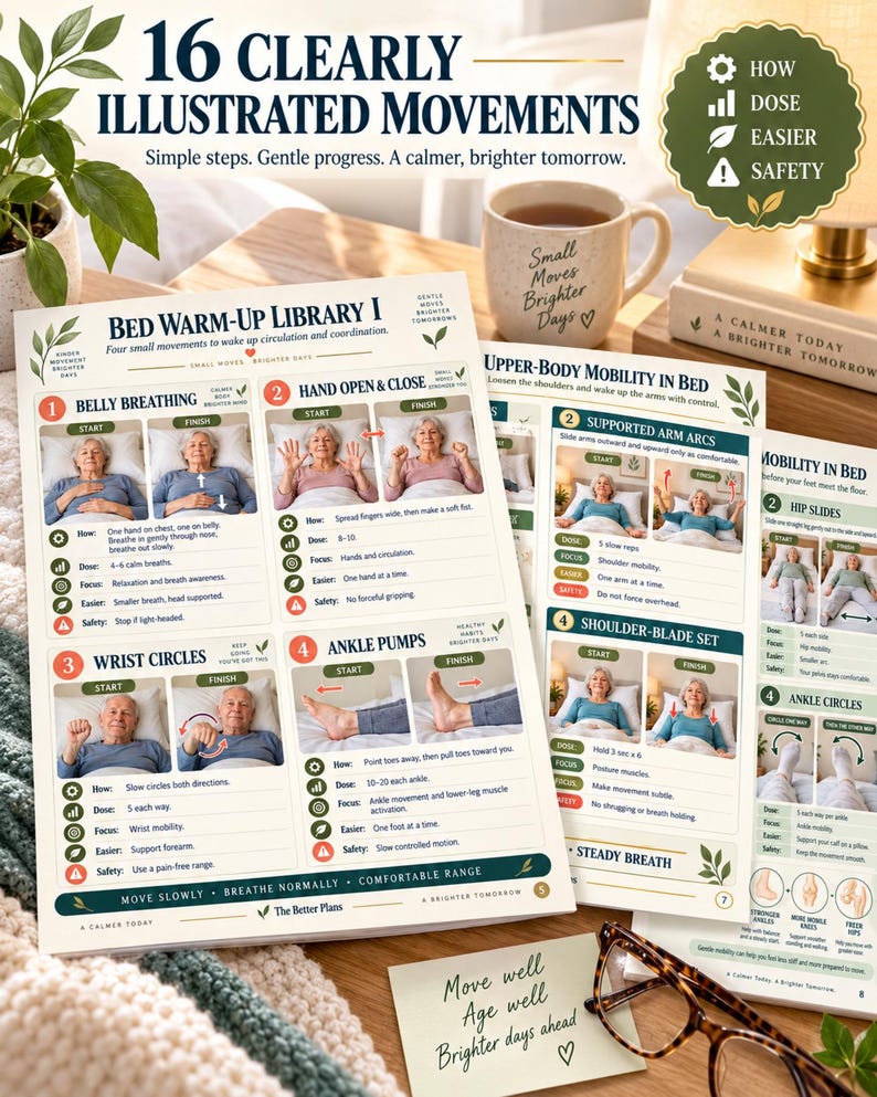 Senior Mobility Exercise Printable, Bed-to-Sit Movement Guide, 30-Day Low Impact Bed Chair Workout with Safety Tracker — original Etsy mockup 5