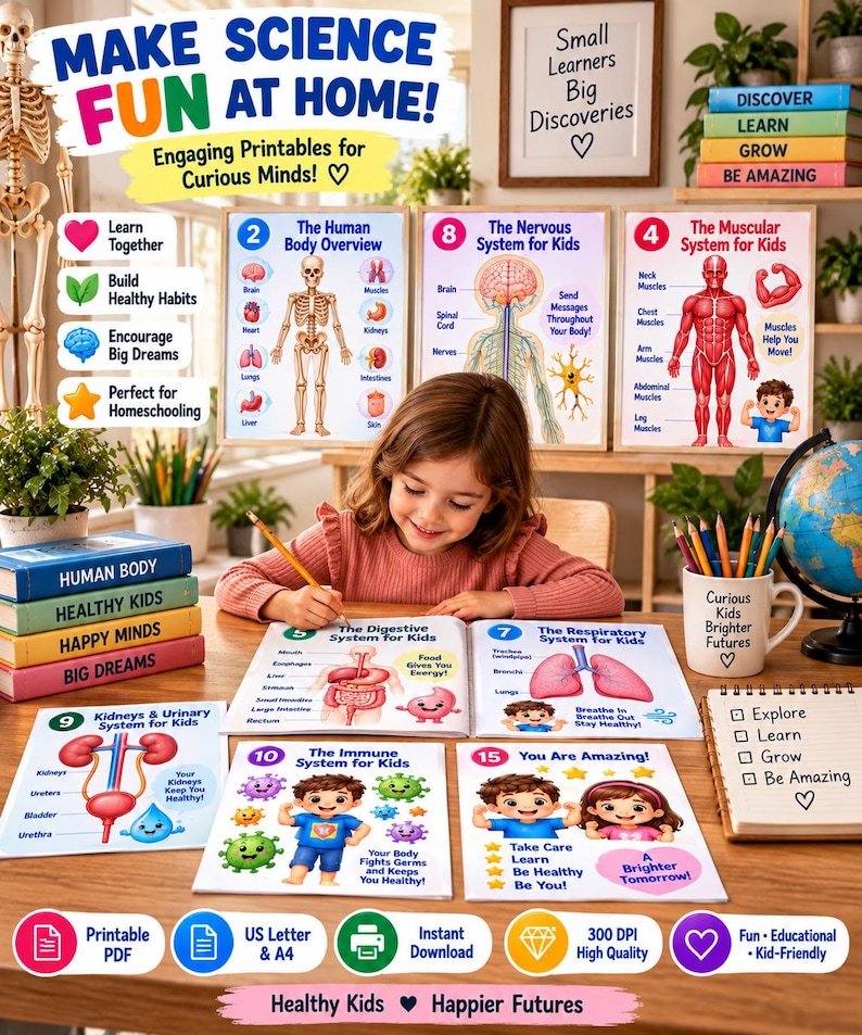 15-Poster Kids Human Body Bundle, Anatomy Systems, Science Classroom Decor (Digital Download) — original Etsy mockup 3