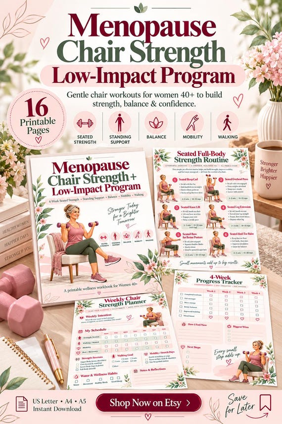 Low-Impact Chair Exercise Program, Menopause Fitness Workbook for Women 40+
