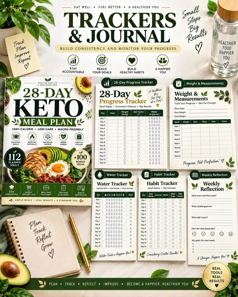 Keto Meal Planner Bundle, 191-Page Printable with 50 Recipes, Trackers & Meal Prep Guides — original Etsy mockup 5