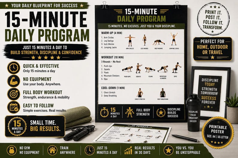 30-Day Military Calisthenics Challenge Printable | No-Equipment Bodyweight Plan — original Etsy mockup 3