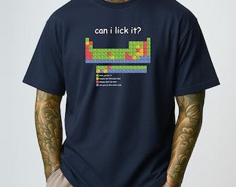 Camiseta con la frase "¿Puedo lamerla?" y la tabla periódica, camiseta divertida de química - TRASLADADA a una nueva tienda - CONSULTA LA DESCRIPCIÓN