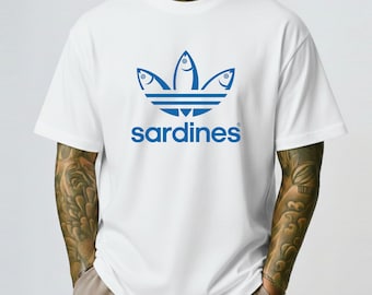 Camiseta parodia de sardinas, camiseta de cultura portuguesa, regalo parodia del logo de Adidas - TRASLADADO A UNA NUEVA TIENDA - CONSULTA LA DESCRIPCIÓN