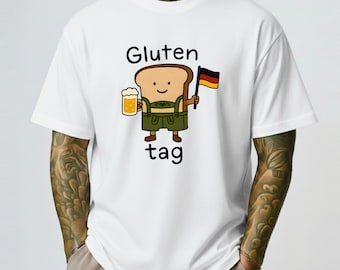 Camiseta con etiqueta de gluten, camiseta divertida con juego de palabras alemán - TRASLADADA A UNA NUEVA TIENDA - CONSULTA LA DESCRIPCIÓN