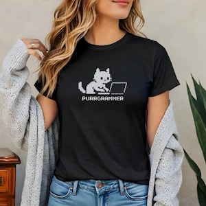 Purrgrammer Shirt, Funny Cat Programmer Gift, Software Engineer Shirt, Developer Cat Shirt, Pixel Art Cat Tee, Coder Gift, Cat Lover Shirt