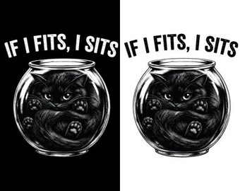 Om jag får plats sitter jag png svg, rolig katt fast i en akvarium, kattälskare present (digital nedladdning).