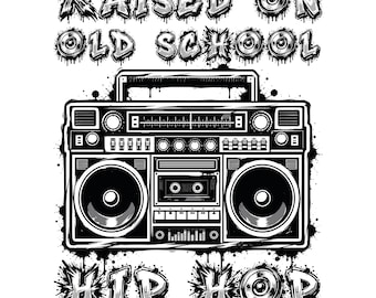 Uppvuxen med old school hiphop png svg, 90-80-tals rapälskare, vintage bergsprängare (digital nedladdning).