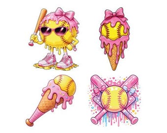 Rosa softbollflicka glassdropp Png Svg, kvinnors softbollälskare mamma, softbollhemmaplatta, softbollträ, softbollspelare (digital nedladdning)